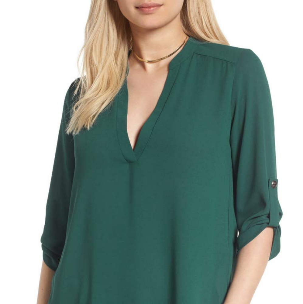 Lush Roll Tab Sleeve Woven Shirt